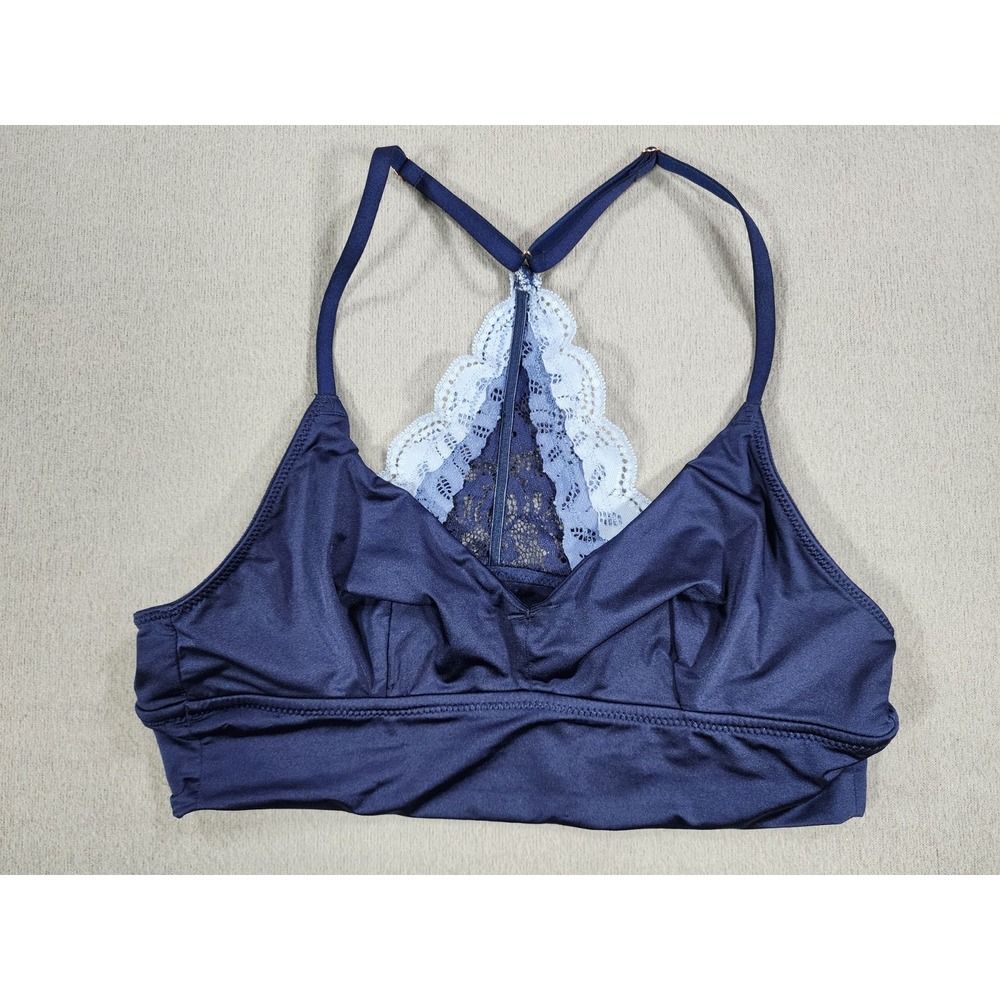 Aerie Navy Blue Lace Back Wireless Bralette Small Racerback Lounge Layering Cute